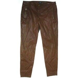 Womens Worth New York Pants Dark Brown Slacks Coated 16 NWT $448 Faux Leather